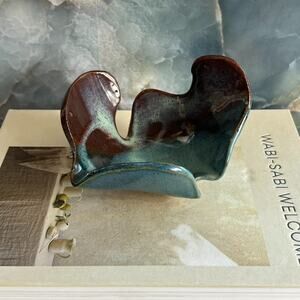 Studio Art Pottery Abstract Sculpture Art Piece Stoneware Maroon Blue Dip Glazed